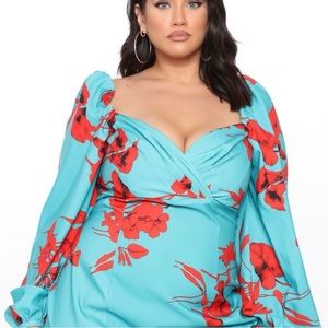 NWT Fashion Nova Turquoise & Red Floral Mini Dress Size 2X